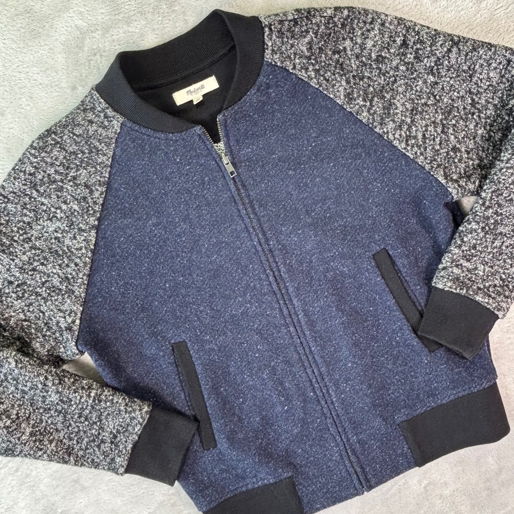 Madewell 1937 Women's Bomber Jacket XS Blue Gray Wool‎ Blend Zip Up Casual